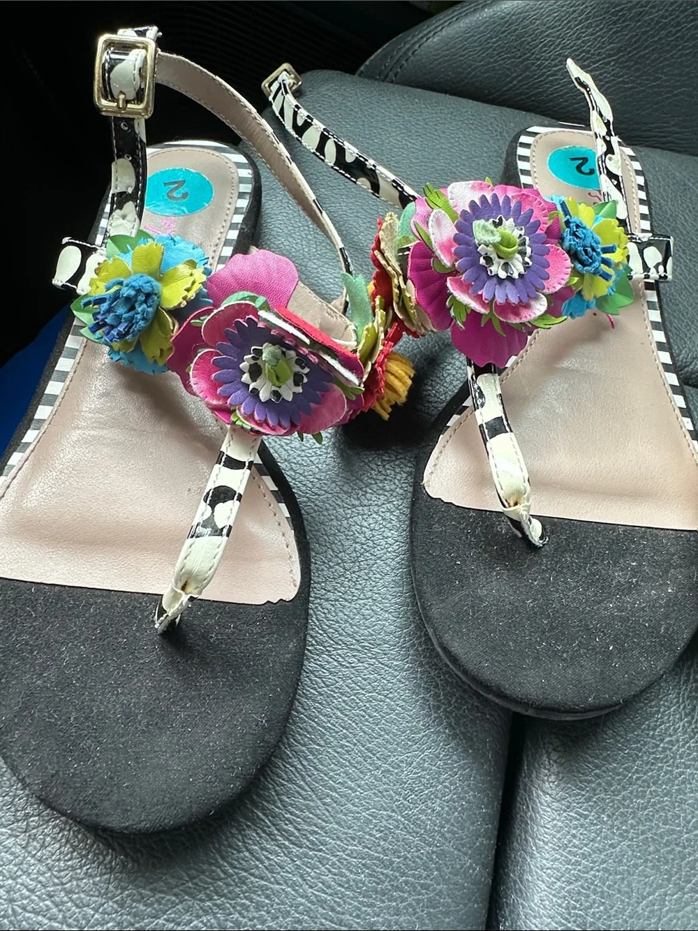 Betsey Johnson Girl’s  Floral Embellished  Sandal - Colorful Flower -Size 2